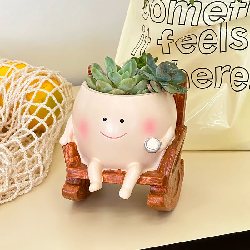 Cute Chair/Swing Smiling Face Little Devil Flower Pot Creative Swing Succulent Plant Flower Pot Garden Home Decoration