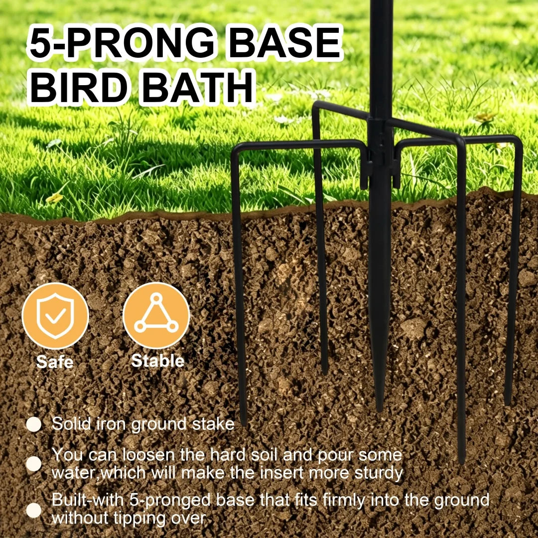 Outdoor Double-Layer Bird Feeder Birdbaths Bowl Freestanding Bird Bath Stand for Garden Yard Patio Decor with 5-Pronged Base