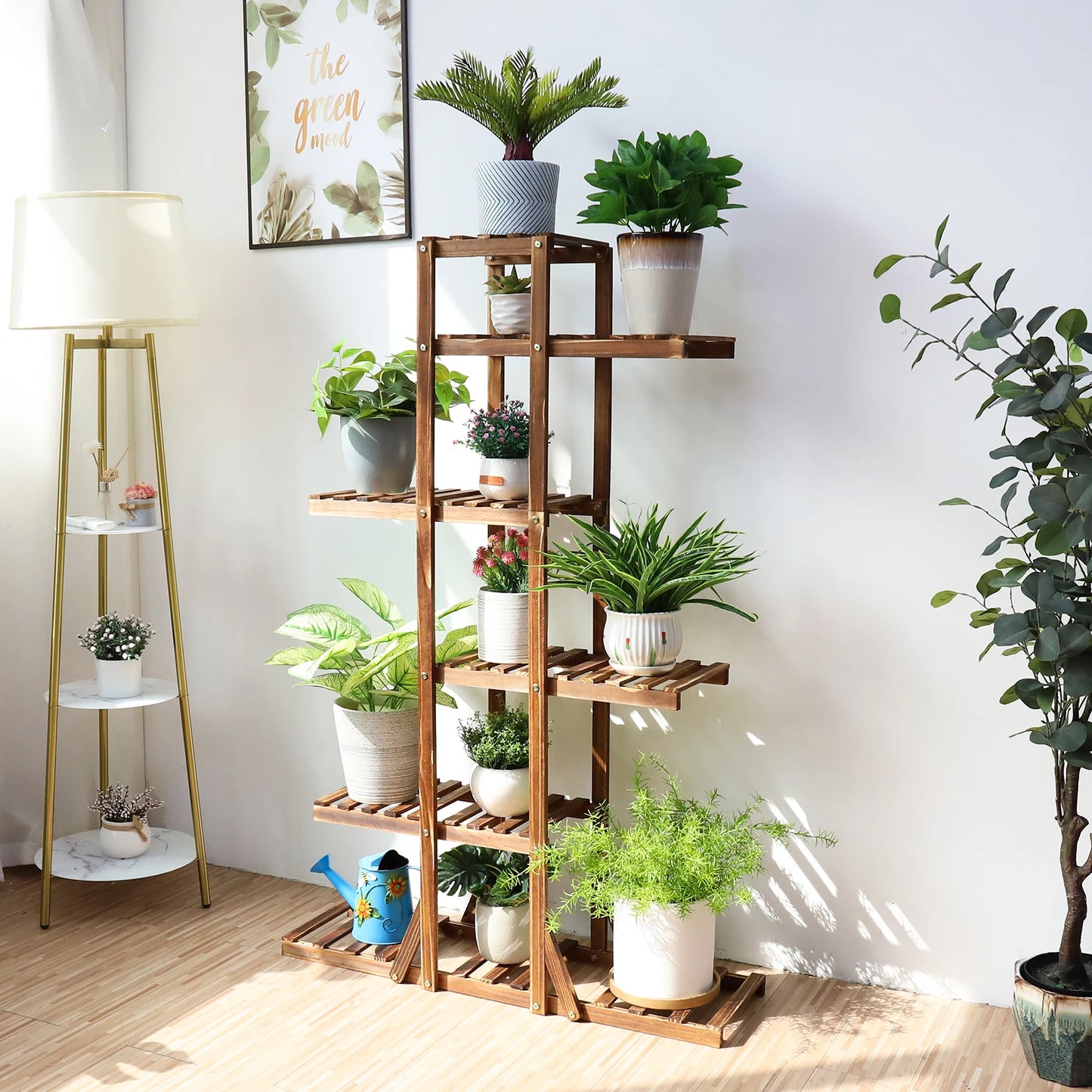 Wood Flower Planter Pot Stand Display Rack for Indoor Outdoor Garden Yard Storage Shelf