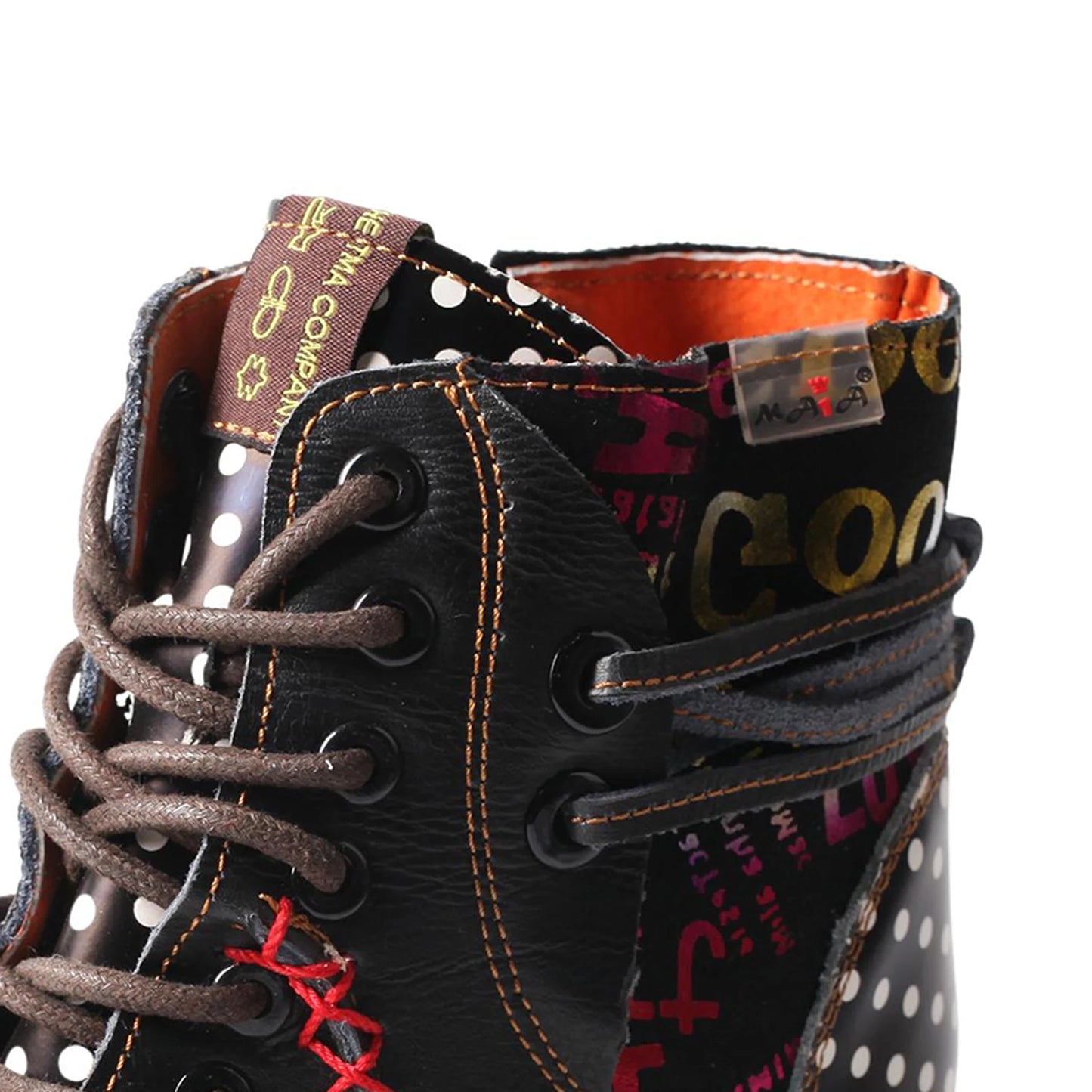 TMA EYES Women's Retro Polka Dot Mid Heel Boots Spring Autumn Winter Fashion Patchwork Chunky Heel Side Zipper Ankle Boots