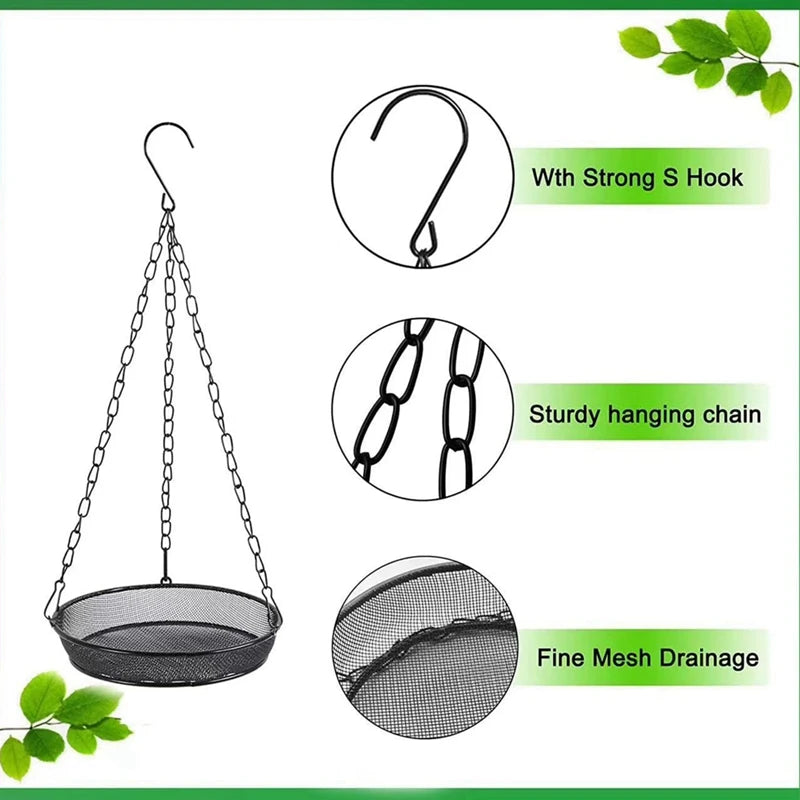 7.2in Diameter Bird Feeding Tray Round Metal Feeders Garden Patio Trees Hang Feeding Outdoor Garden Hanging For Attracting Birds