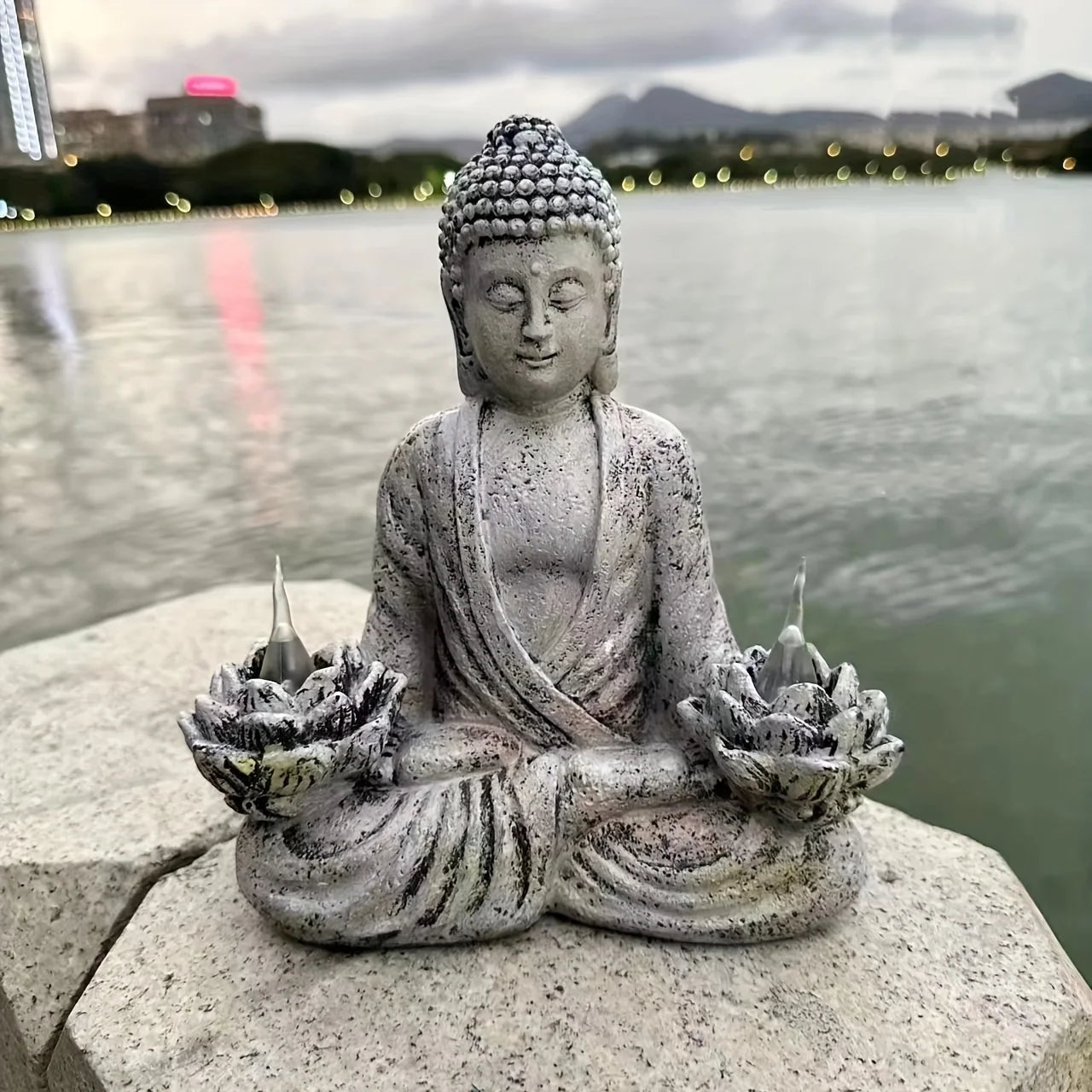 Solar Statue Outdoor Lights, Outdoor Solar Zen garden statue decoration, Solar Sitting Statue Sculpture Light Zen lotus Garden D