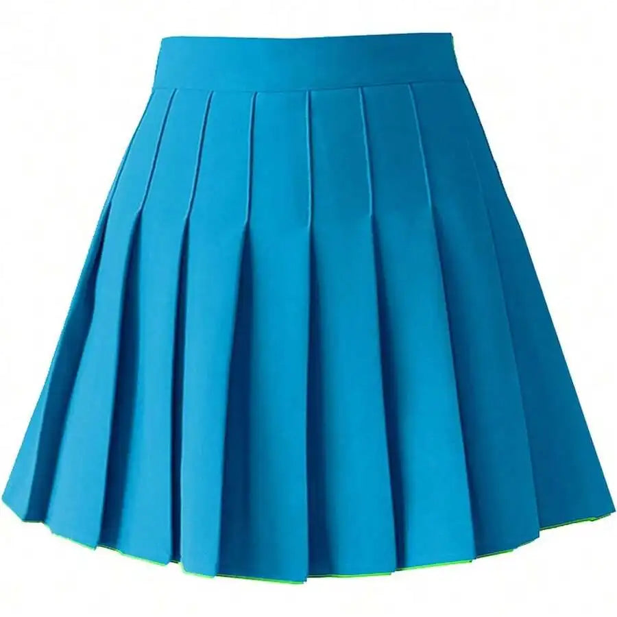 Womens High Waist A-Line Pleated Mini Skirt Solid Color Polyester