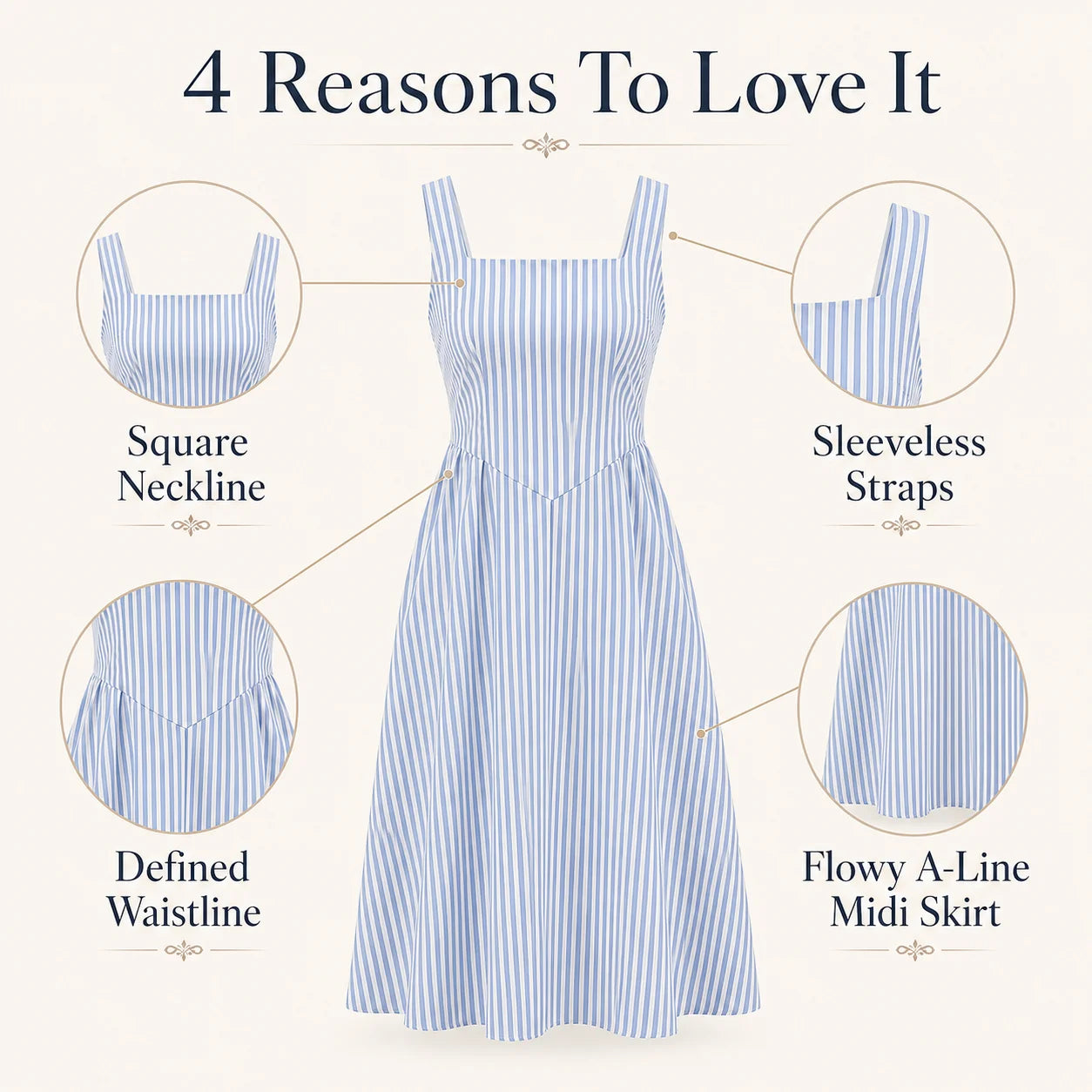 Women Summer Striped Square Neck Cami Midi Dress Sleeveless High Waist A Line Flowy Sundress Casual Vacation Tank Dresses Green Dark Blue Light Blue Pink Grey S-XXL