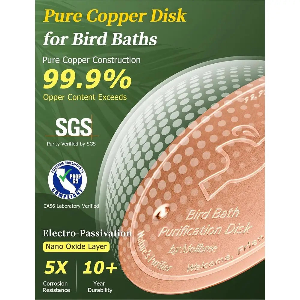 Bird Bath Copper Disc, 0.6mm Reinforced 99.99% Pure Copper Cleaning Disk or Physical Safe Clean Water All-Season, Suitable for I