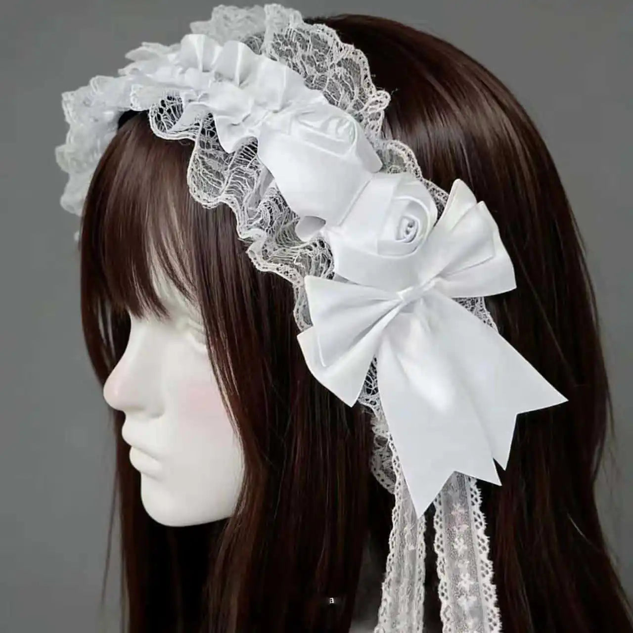 Lolita Gothic Black Lace Headband with Rose Bow Hairpins Victorian Satin Flower Hair Accessory for Women Cosplay Halloween Gifts