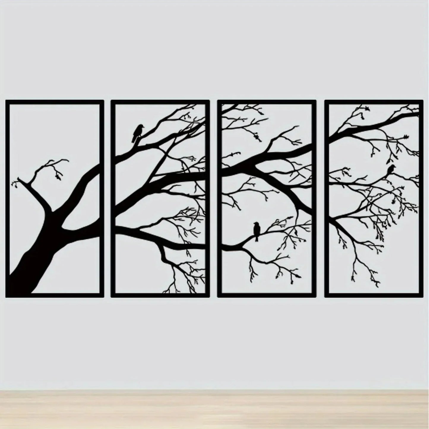 Luxury Black Tree of Life Metal Wall Art Decor Set of 4 - Iron Sculpture for Home Garden Decor