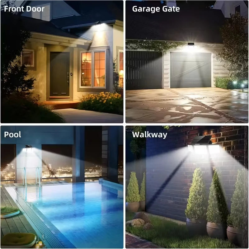 1/2PCS 164LED Motion Sensor Outdoor Street Lights, Solar Lights IP65 Waterproof, 3 Heads Security Flood Lamp, 3 Mode, for Patio