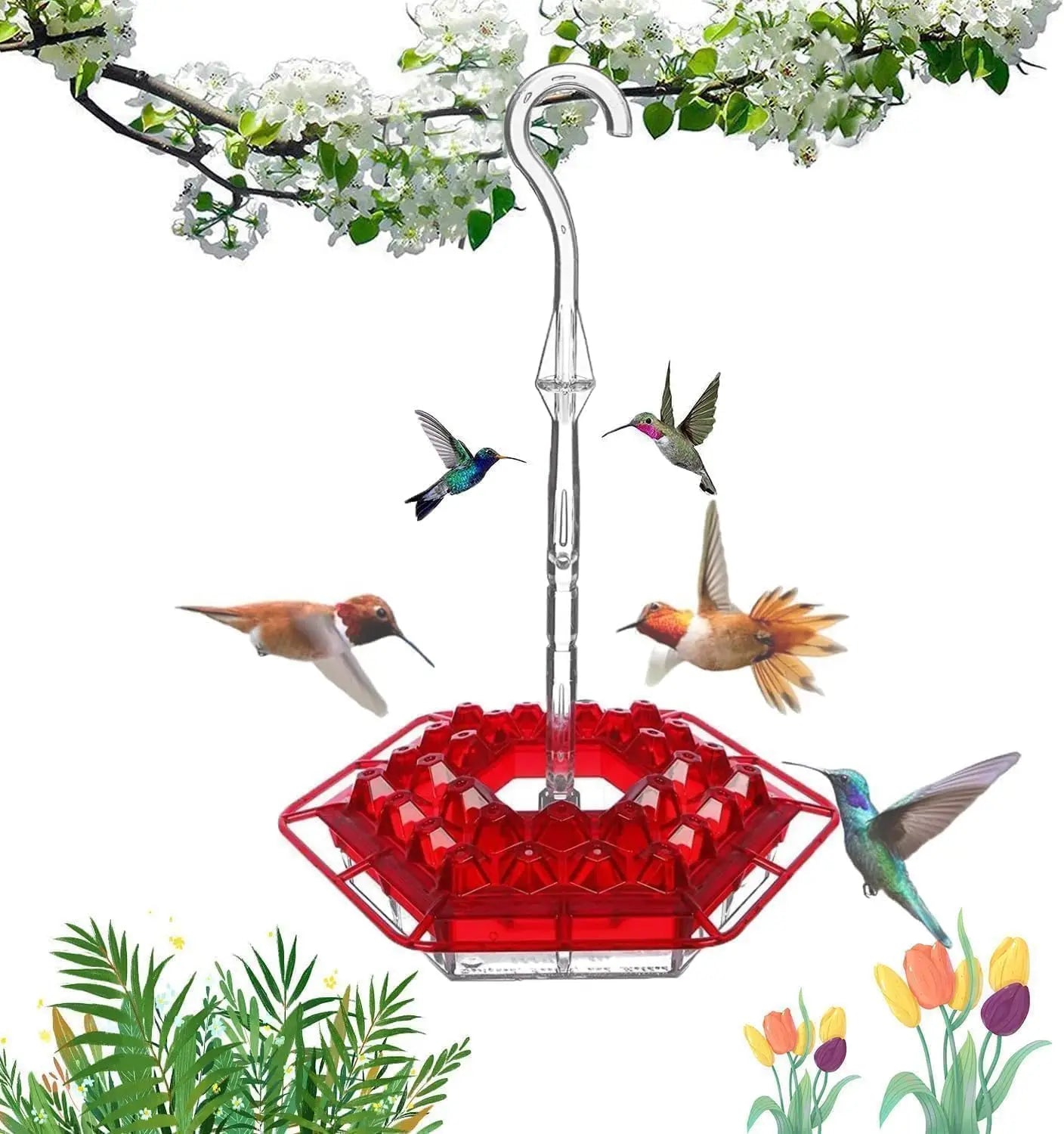 Hummingbird Feeders | Outdoor Hanging Leak-Proof Feeder With 30 Feeding Ports | Built-in Moat, Feeding-Weather Proof & Easy-Fill