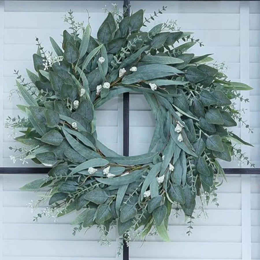 Eucalyptus Wreath for Front Door - Large Artificial Greenery Outdoor Wreath for Porch, Window, Farmhouse, Home, Holiday, Hangin