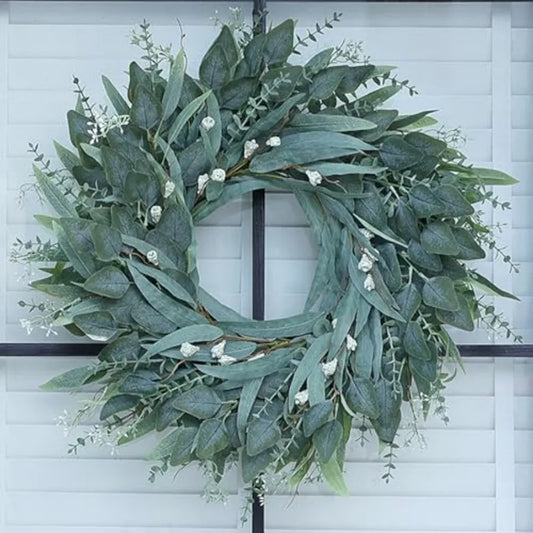 Eucalyptus Wreath for Front Door - Large Artificial Greenery Outdoor Wreath for Porch, Window, Farmhouse, Home, Holiday, Hangin