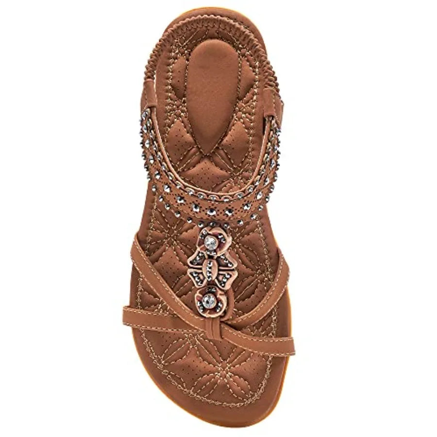 Alicegana Womens Sandals Shoes Comfort Walking with Non Slip on Casual Summer 202 Shoes Dress Ankle Elastic Jeweled Bohemian Fl