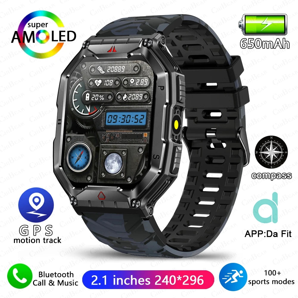 Multi Sport Smart Watch Men Outdoor Compass LED Flashlight 650mAh Large Battery 2.01" HD Display Heart Rate BT Call Smartwatch