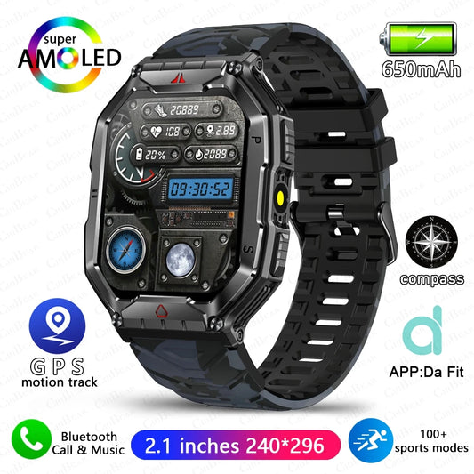 Multi Sport Smart Watch Men Outdoor Compass LED Flashlight 650mAh Large Battery 2.01" HD Display Heart Rate BT Call Smartwatch