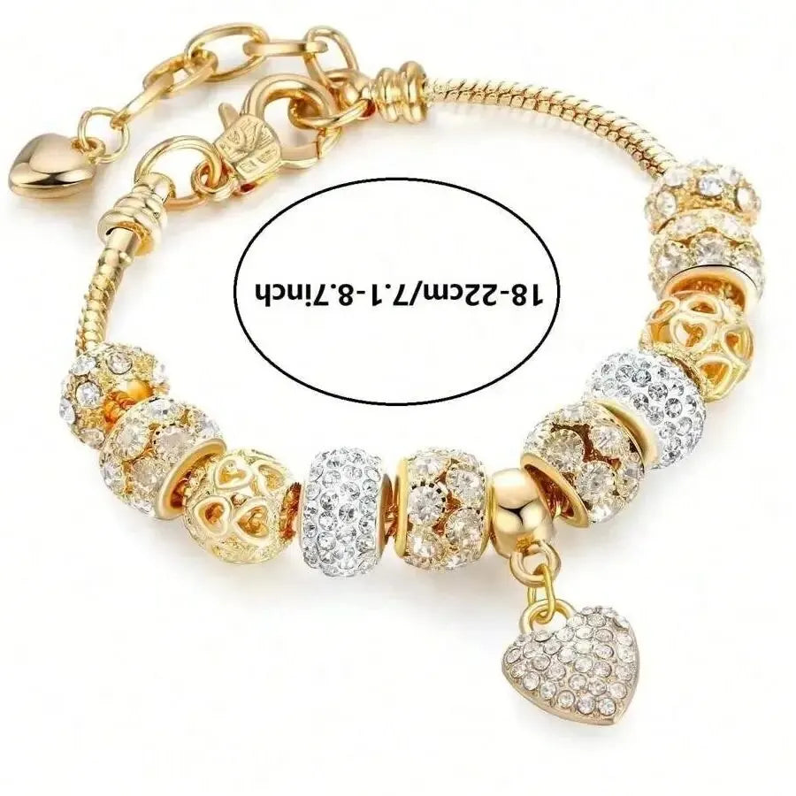 Love Heart Flower Glass Pendant Charm Bracelet Classic Pink White Crystal Stone Adjustable Bead Bracelet Silver Gold Color