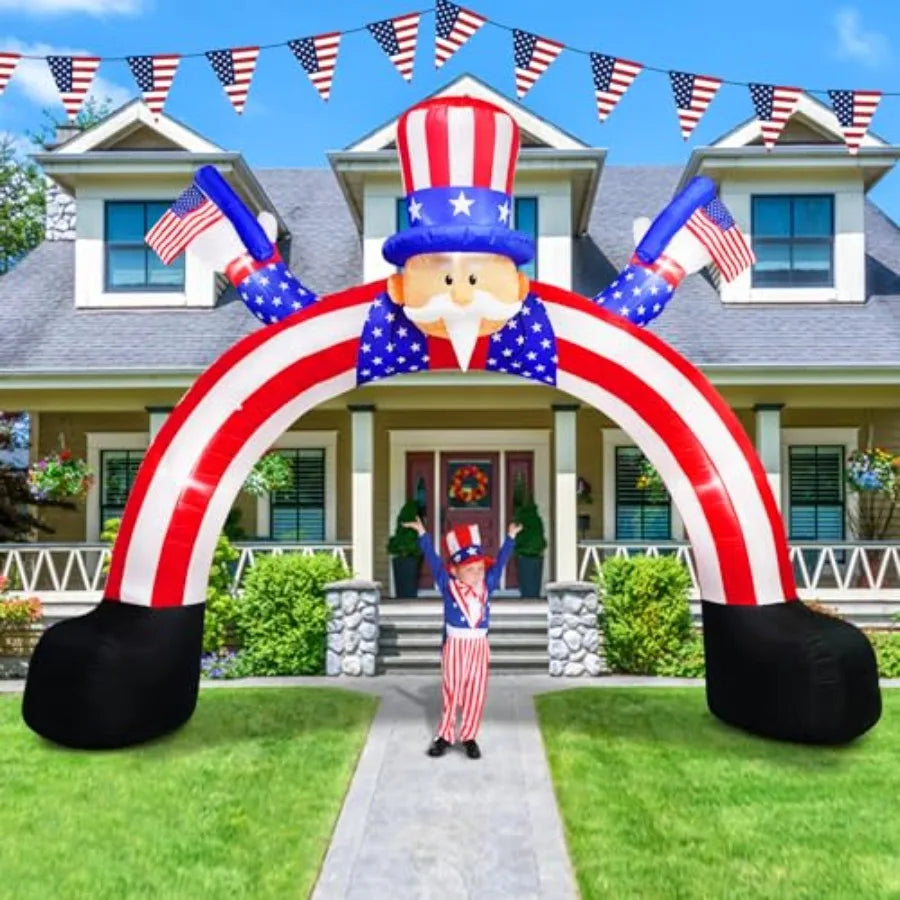 12FT Length 9FT Tall Independence Day Inflatables Uncle Sam Decorations, 4th of July Blow Up Inflatable Yard Decorations Built-
