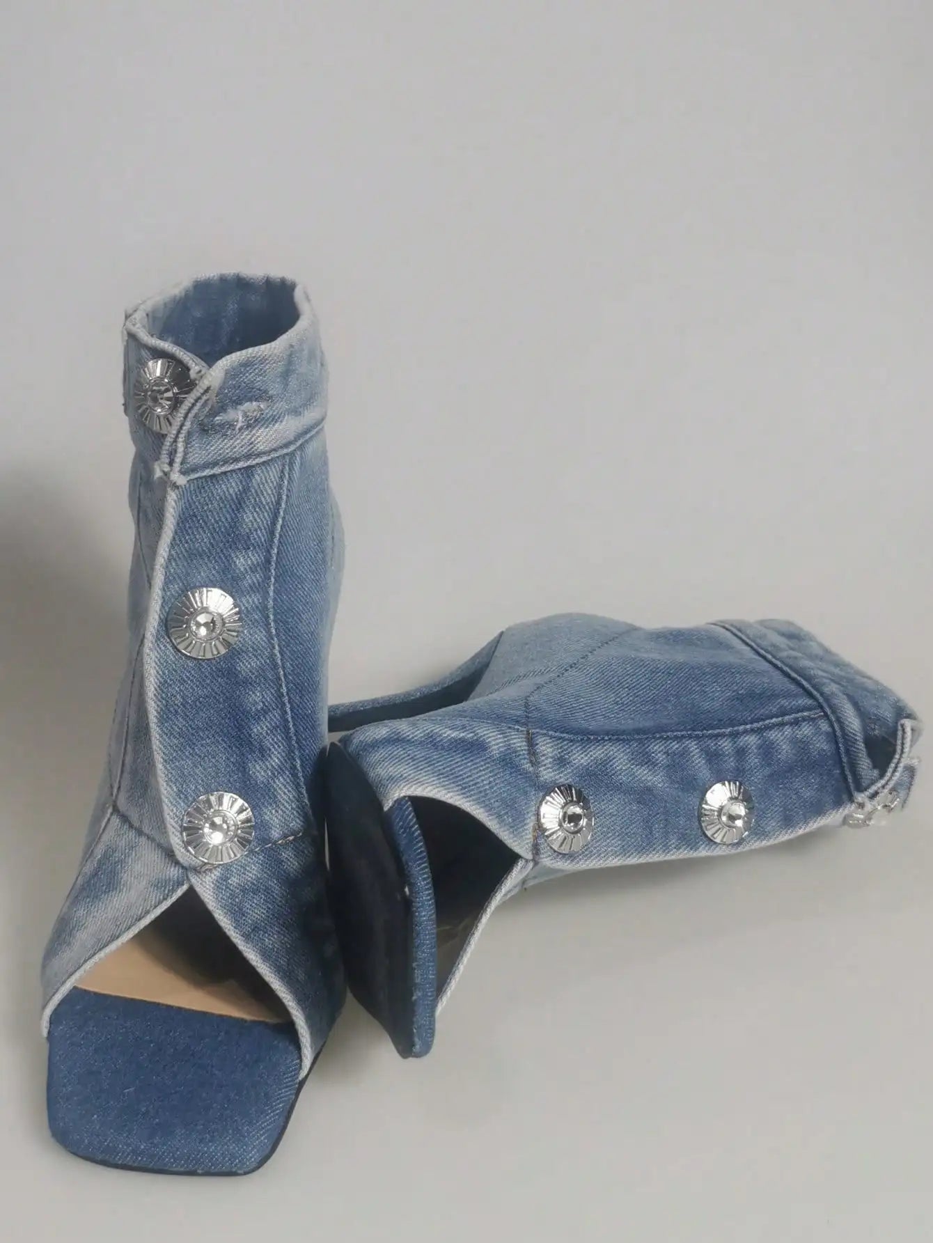 New Arrival Catwalk Thin High Heel High-Top Peep Toe Buckled Slippers Square Toe Sandals