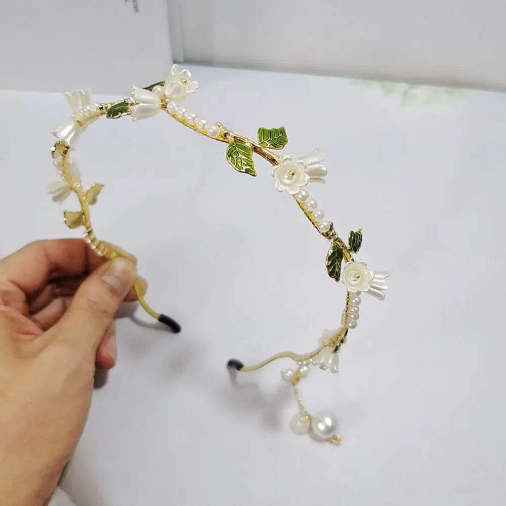 Wave Hair Band Pearl Flower Headband Korean Alloy Tassel Headwear Elegant Hair Accessories Hairband Women's