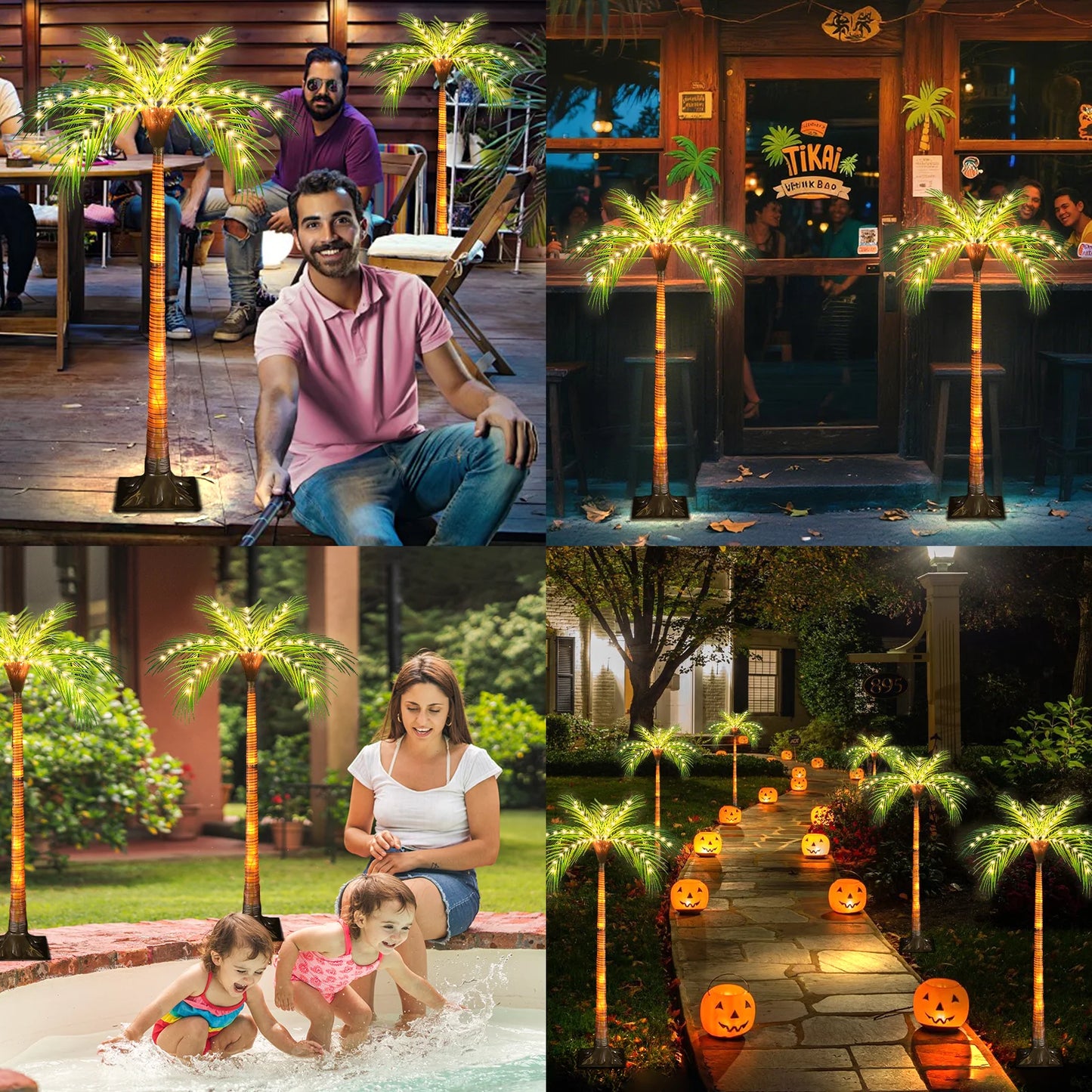 1pc 4.6ft Solar Powered Artificial Palm Tree LED Decorative Tree Lights for Garden Patio Door Tiki Bar Christmas Decoration