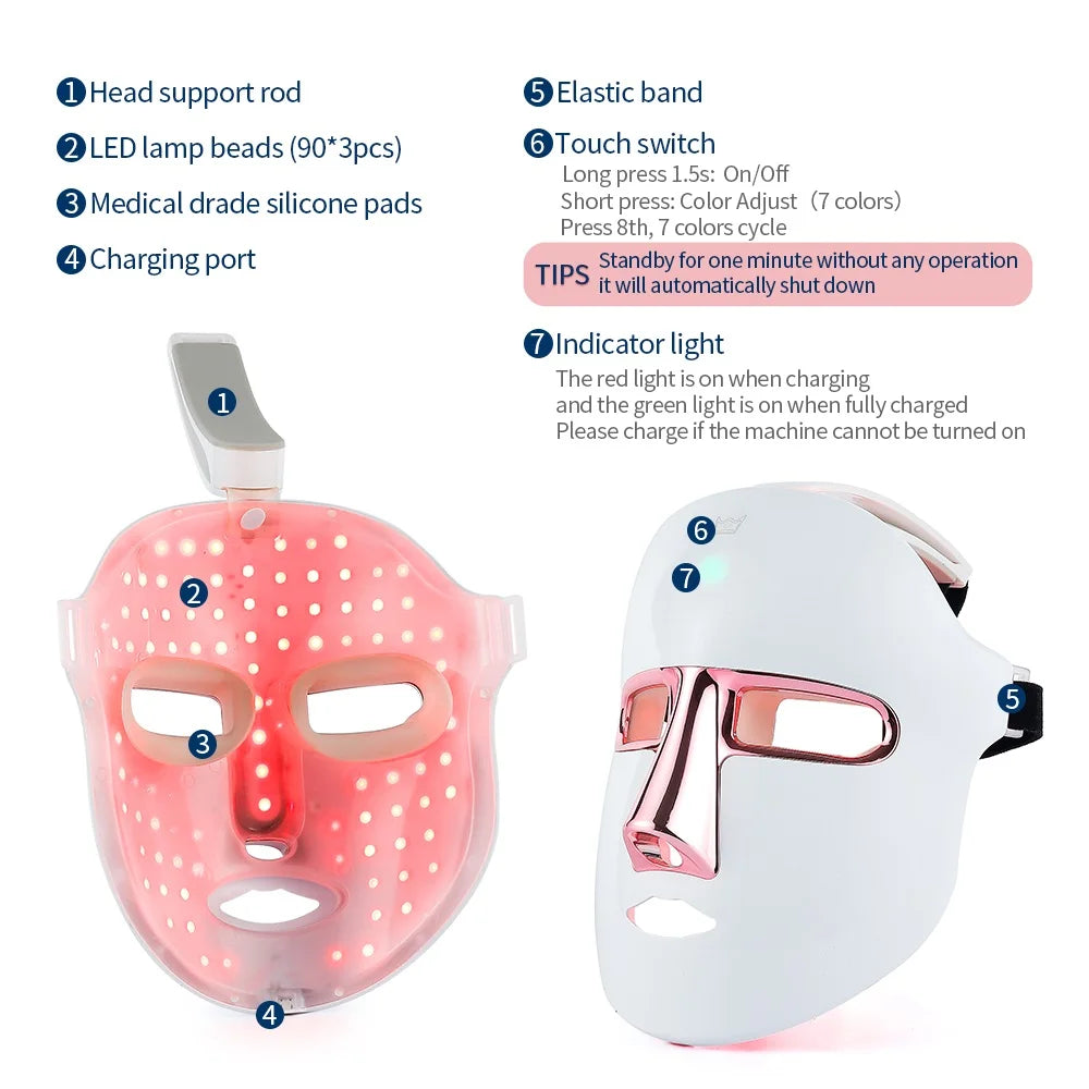 Face Beauty Mask 7 Colors Light LED Mask Photon Red Light Facial Skin Care Repair Skin Anti Aging Wrinkle Skin Tightening