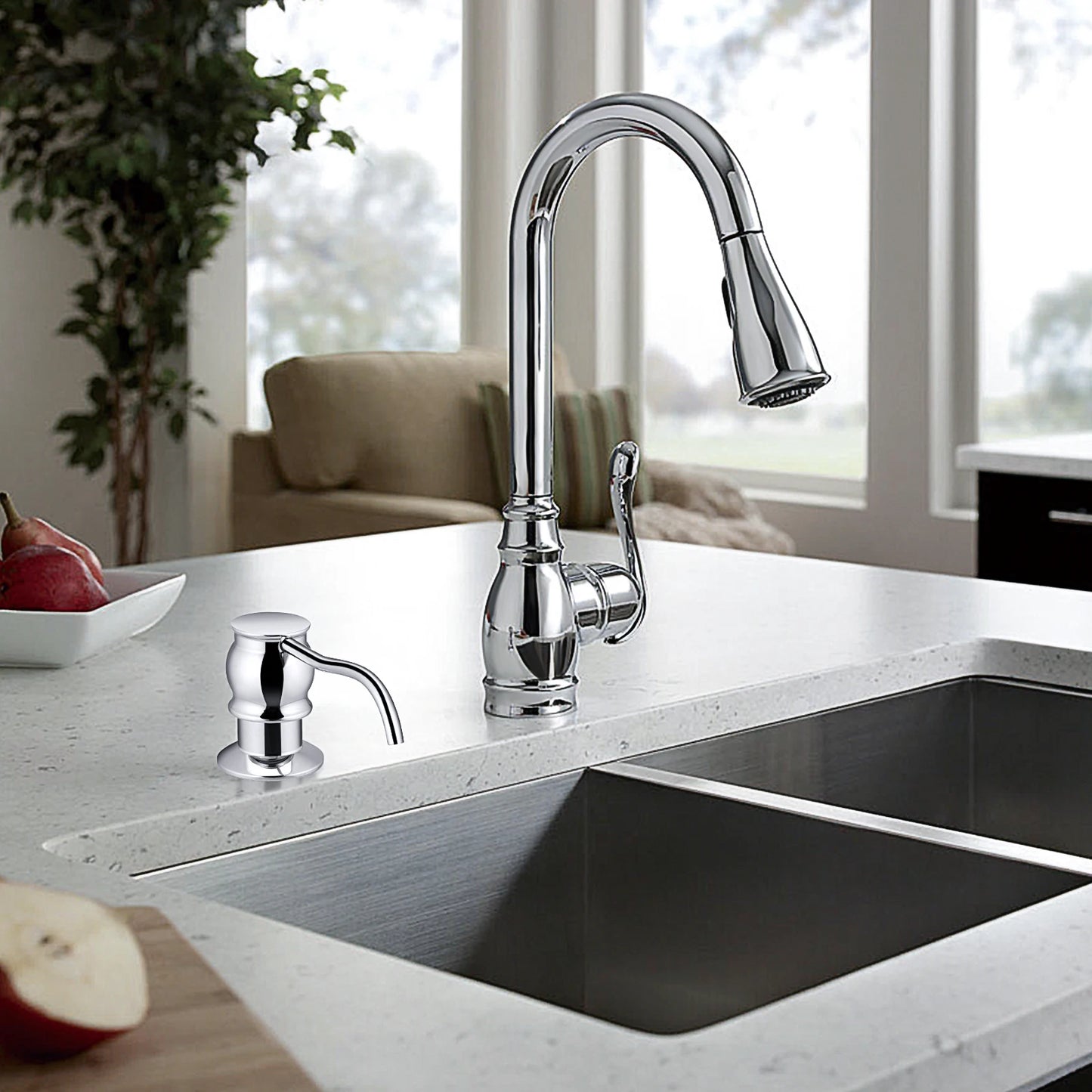 Samodra Liquid Soap Dispenser With bottle Chrome/Nickel Brass Pump Head For Kitchen Sink Soap dispensers Kitchen Accessories